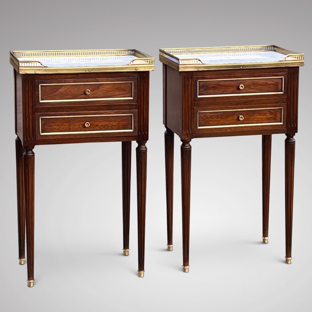 Pair of Empire Style French Mahogany Marble Topped Bedside Tables 