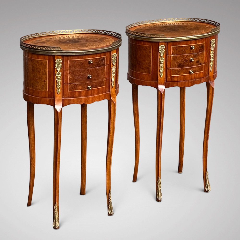 Pair of French walnut Oval Bedside Tables