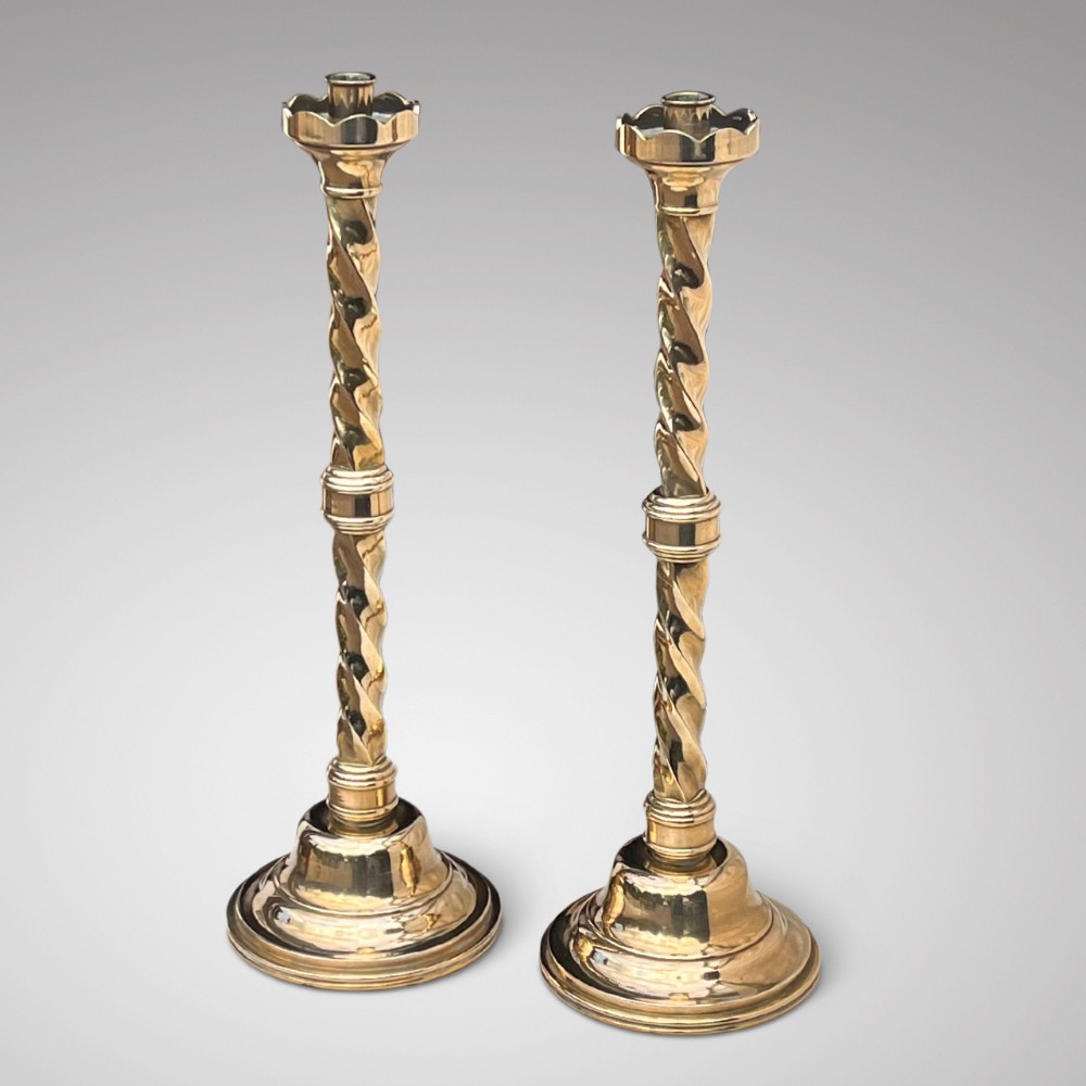 Large Pair of 19th Century Brass Church Candlesticks