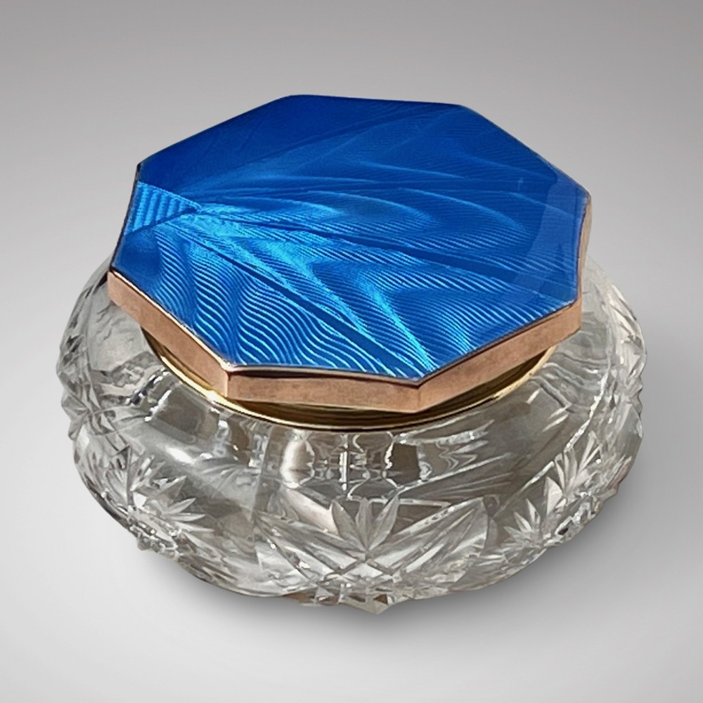 Art Deco Glass Bowl with Guilloche Enamel Top