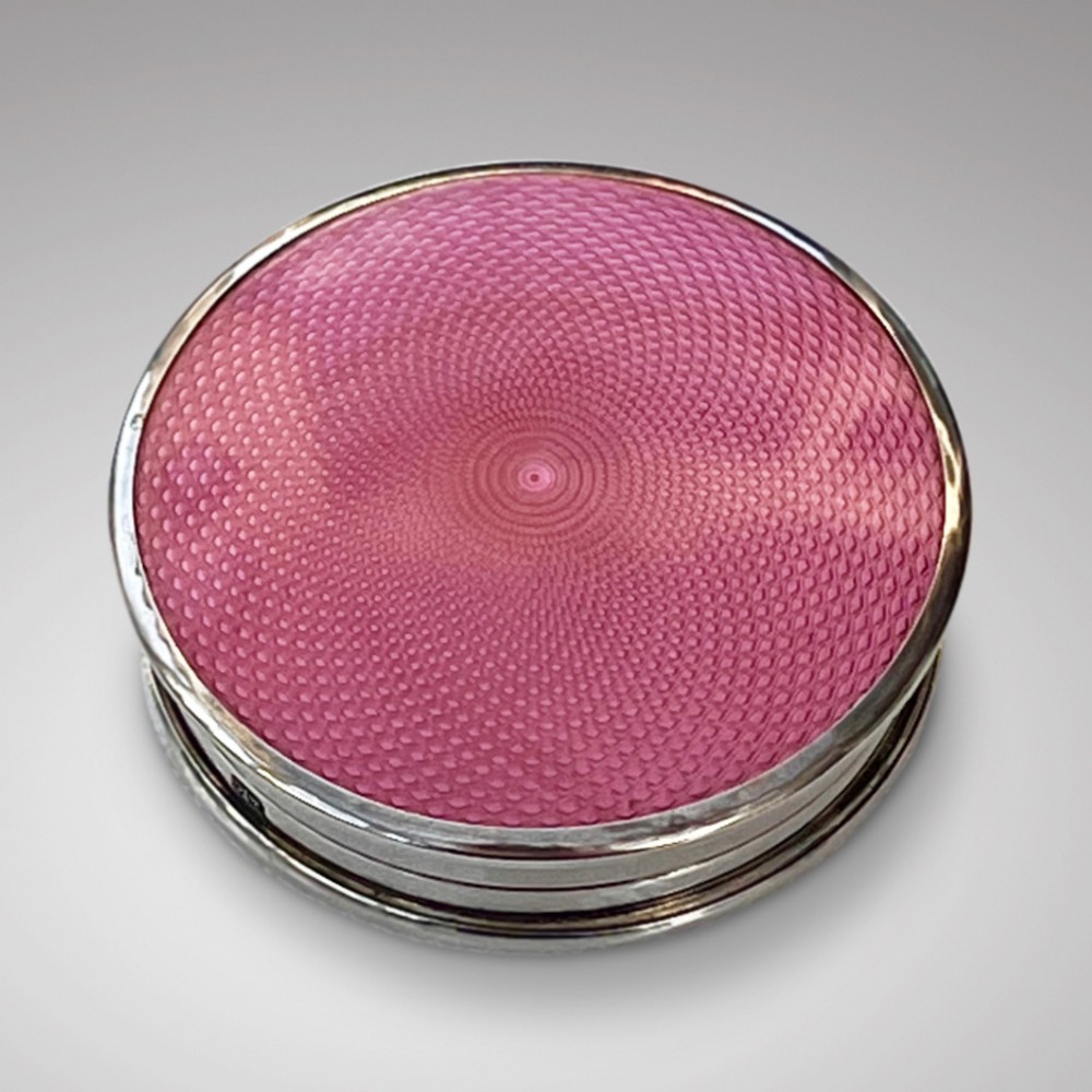 Art Deco Silver & Guilloche Enamel Powder Compact