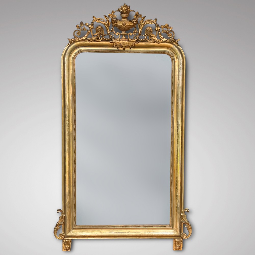 Antique French Gilt Mirroe with Ornate Cresting