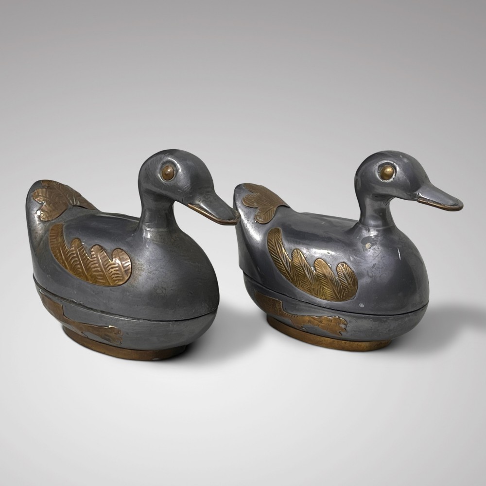 Pair of Late Qing Chinese Pewter Duck Boxes