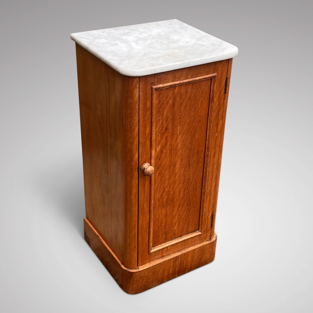 Victorian Satin Birch Pot Cupboard with Marble Top