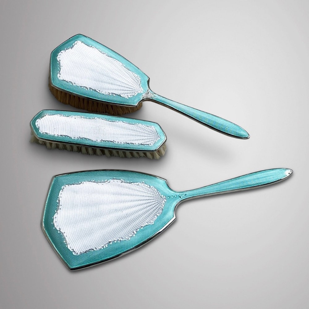 Art Deco Silver & Guilloche Enamel Dressing Table Set