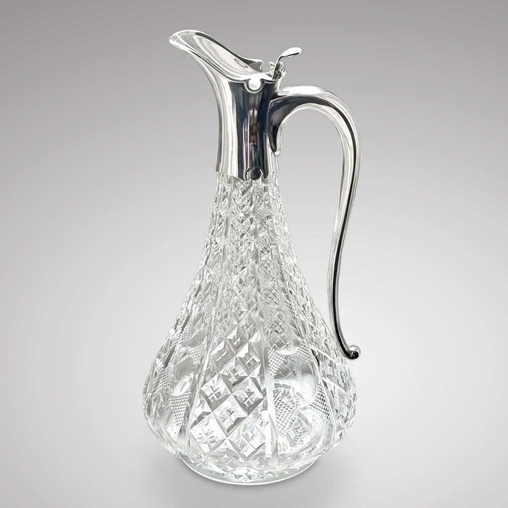 Edwardian Lead Crystal & Silver Claret Jug