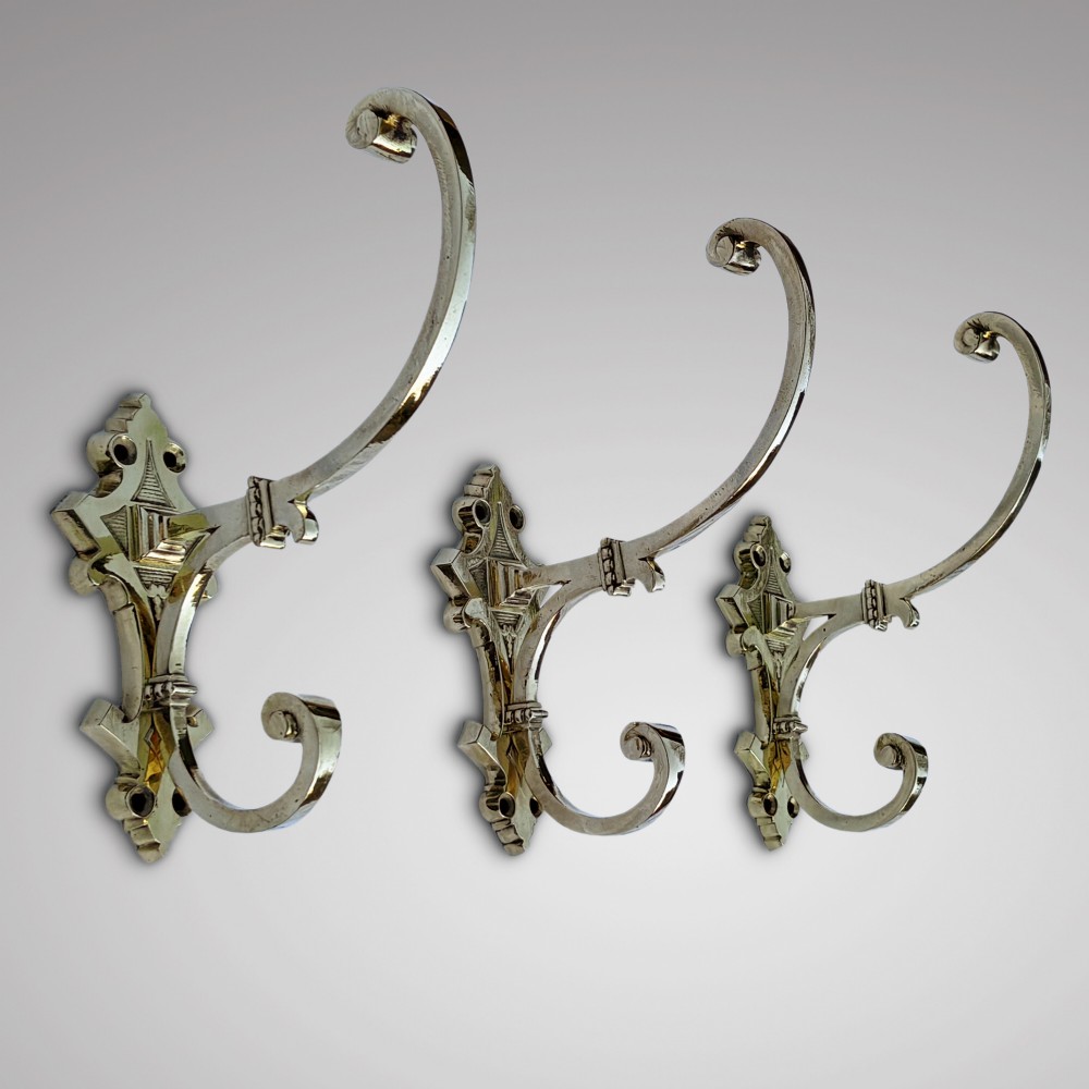 Set of 3 Antique Brass Hat and Coat Hooks