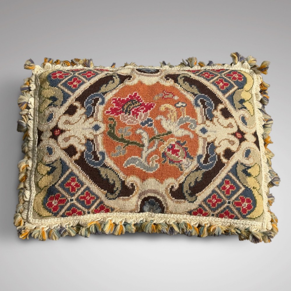Antique Wool Floral Needlepoint Cushion