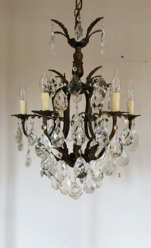 French C1910 6 Arm Birdcage Crystal Chandelier Fully Restored.ref