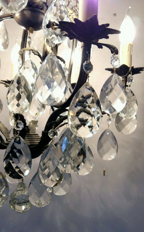 fig 3. French c1910 6 Arm Birdcage Crystal Chandelier Fully Restored.Ref