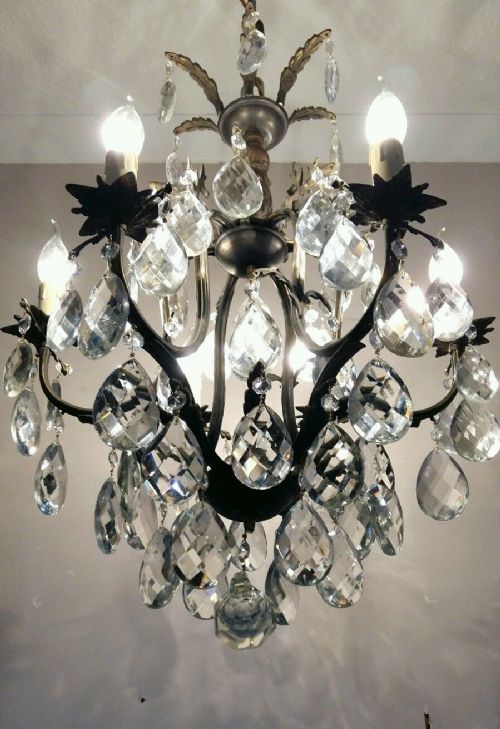 fig 4. French c1910 6 Arm Birdcage Crystal Chandelier Fully Restored.Ref