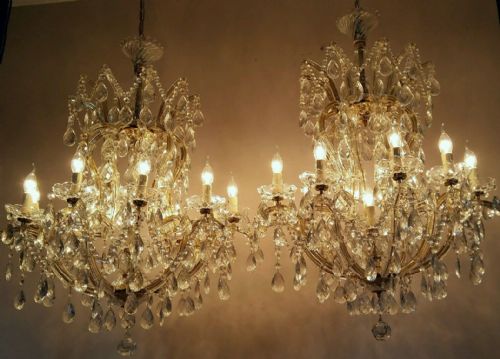 Very Large Matching Pair French Crystal Chandeliers