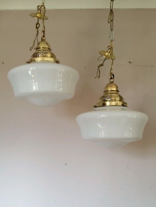 fig 1. Pair Edwardian Opaline Chapel Ceiling Lamps