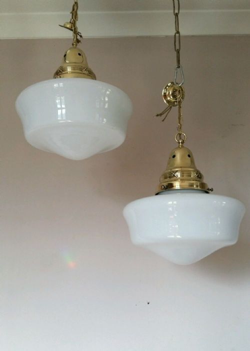 fig 1. Pair Edwardian Opaline Chapel Ceiling Lamps