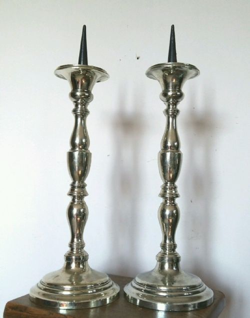 Nickle Plate French Church Alter Pricket Candlesticks