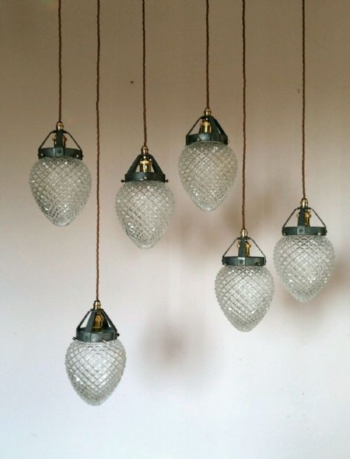 Matching Set of 6 Edwardian Pineapple Glass Ceiling Light. Rewired