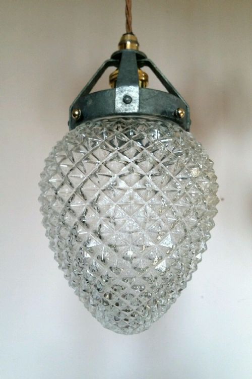 fig 2. Matching Set of 6 Edwardian Pineapple Glass Ceiling Light. Rewired