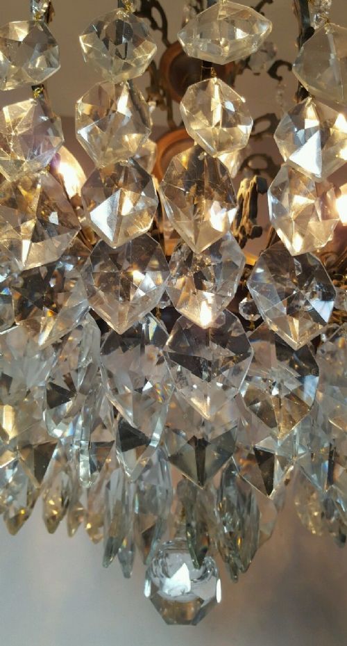 fig 1. Large Antique Crystal Chandelier Fully Restored
