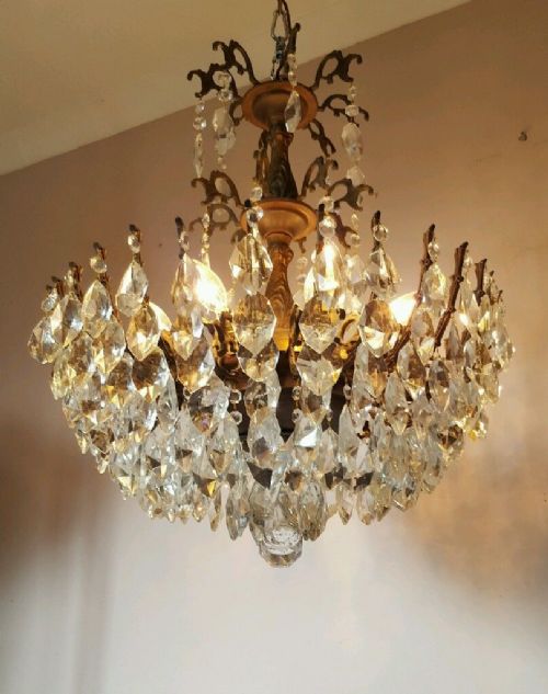 fig 2. Large Antique Crystal Chandelier Fully Restored