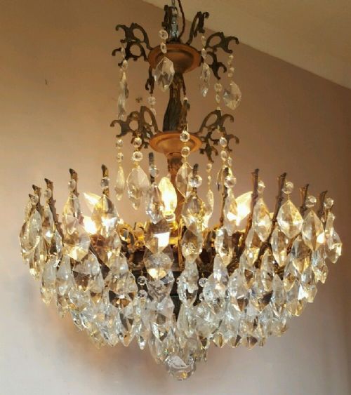 fig 3. Large Antique Crystal Chandelier Fully Restored