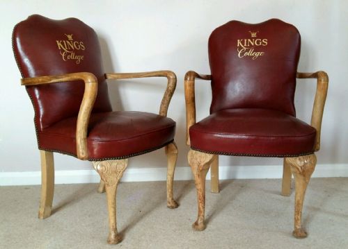 Pair of Edwardian Library Leather Armchairs Kings College London