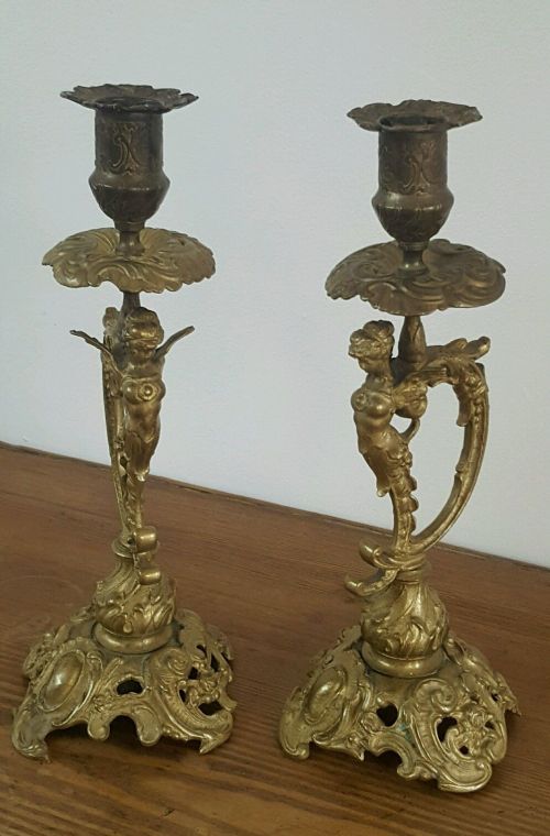 fig 1. Pair of French Antique Brass Candlesticks c1880