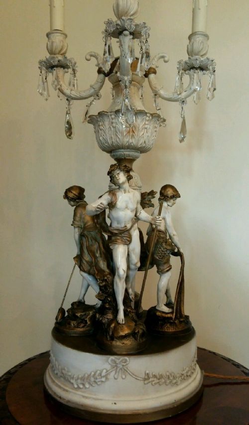 Magnificent Victorian Signed French Paris Pewter Sculpture Candelabra Table Lamp