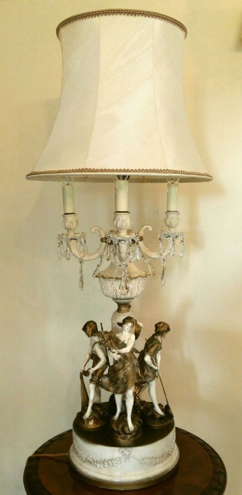 fig 3. Magnificent Victorian Signed French Paris Pewter Sculpture Candelabra Table Lamp