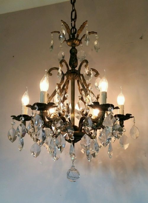 French C1900/10 6 Arm Crystal Chandelier Fully Restored