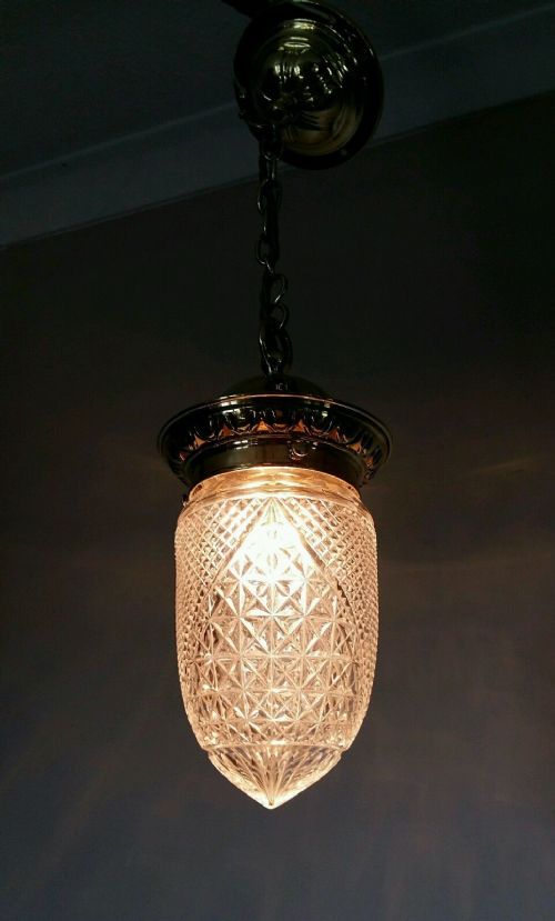 Very Unusual Edwardian C1900 Pineapple Cut Crystal Ceiling Light Lamp. Rewired.