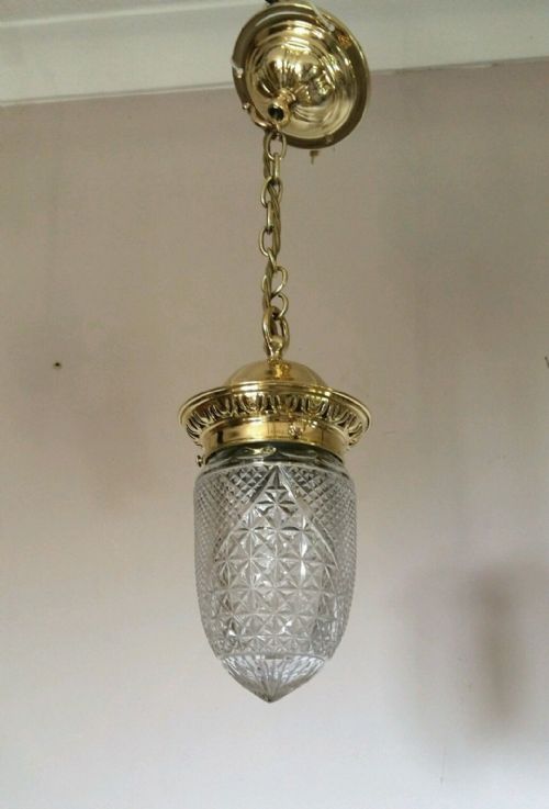 fig 1. Very Unusual Edwardian c1900 Pineapple Cut Crystal Ceiling Light Lamp. Rewired.