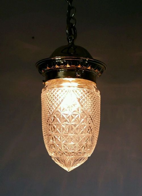fig 2. Very Unusual Edwardian c1900 Pineapple Cut Crystal Ceiling Light Lamp. Rewired.