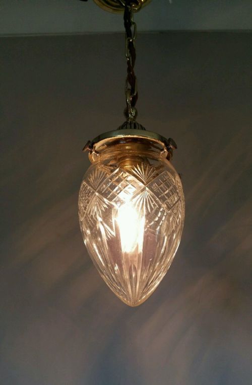 Edwardian C1910 Pineapple Cut Crystal Ceiling Light Original Gallery