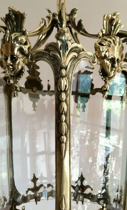 fig 1. Quality Edwardian Cast Brass Ceiling Lantern Bevelled Glass