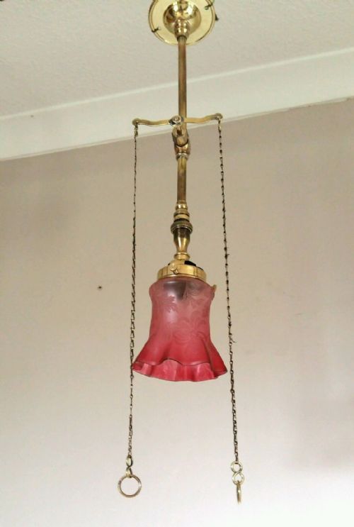 Gas Ceiling Light Lamp Original Acid Etched Cranberry Shade
