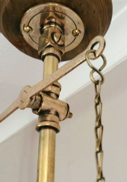 fig 3. Victorian C1870 Gas Ceiling Light Lamp Original Rippled Cranberry Shade