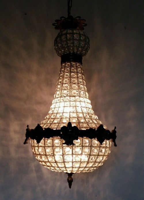 Gilt Basket Crystal Chandelier; C1920.