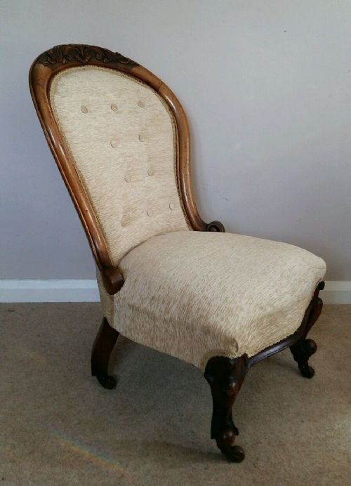 C1870 Carved Walnut Newly Upholstered Nursing Chair