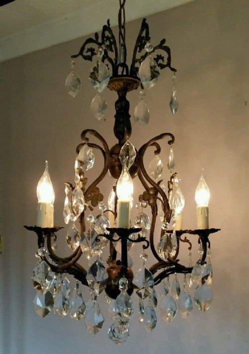 C1930 6 Arms Birdcage Crystal Chandelier Fully Restored