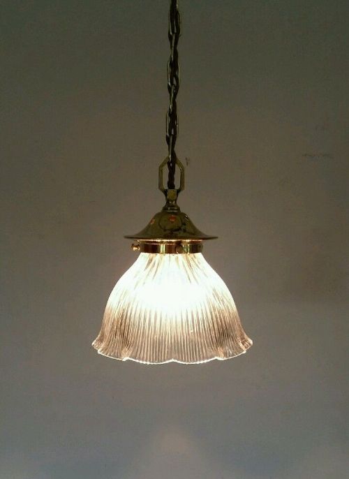 Edwardian C1910 Original Holophane Ceiling Lamp Light. Fully Rewired.