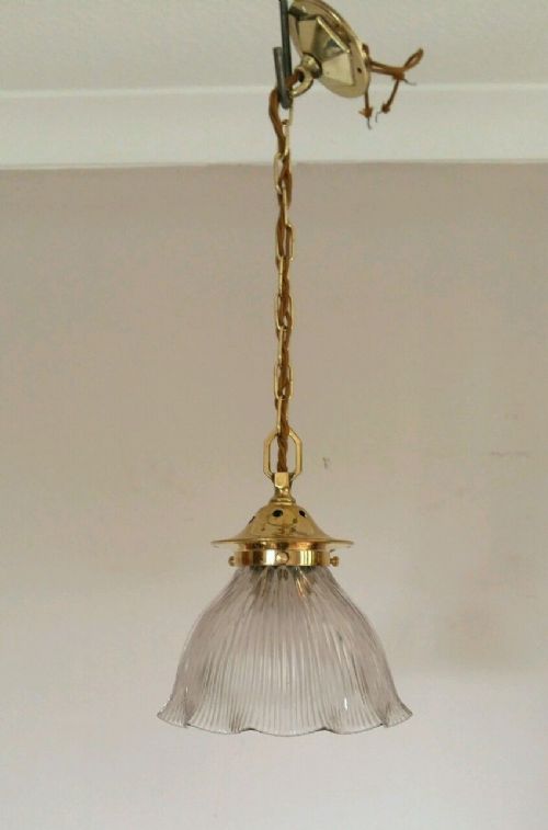 fig 1. Edwardian c1910 Original Holophane Ceiling Lamp Light. Fully Rewired.