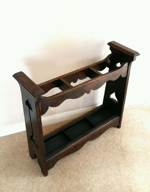 Arts & Crafts Oak Umbrella Stick Stand with Original Tray