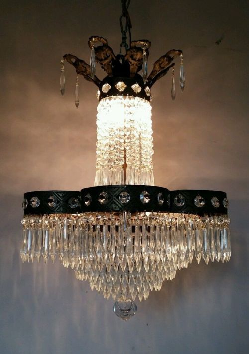 fig 1. Waterfall Glass Icicles Gilt Brass Chandelier