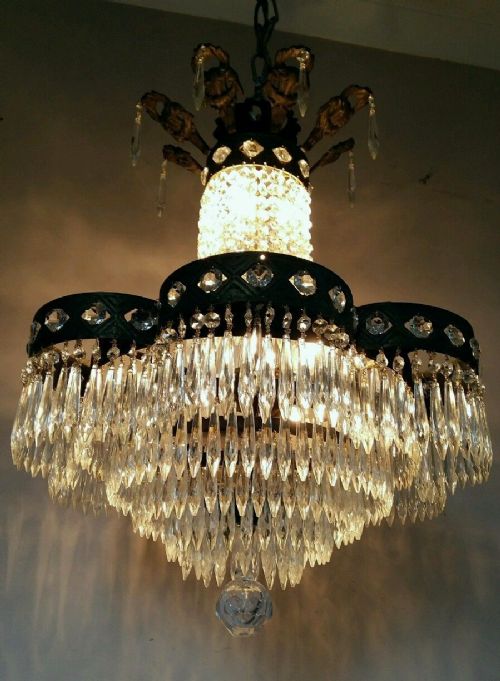 fig 2. Waterfall Glass Icicles Gilt Brass Chandelier