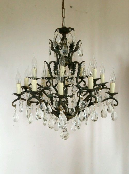 fig 1. 2 Tier Antique 10 Arms Birdcage Crystal Chandelier