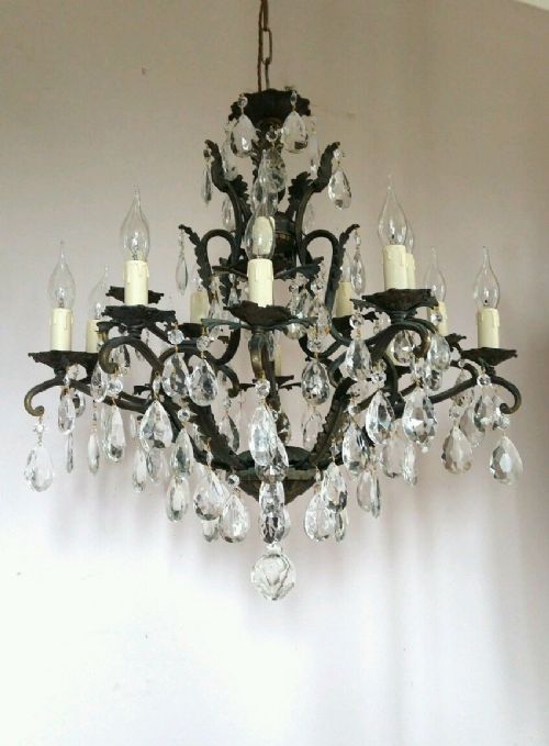 fig 2. 2 Tier Antique 10 Arms Birdcage Crystal Chandelier