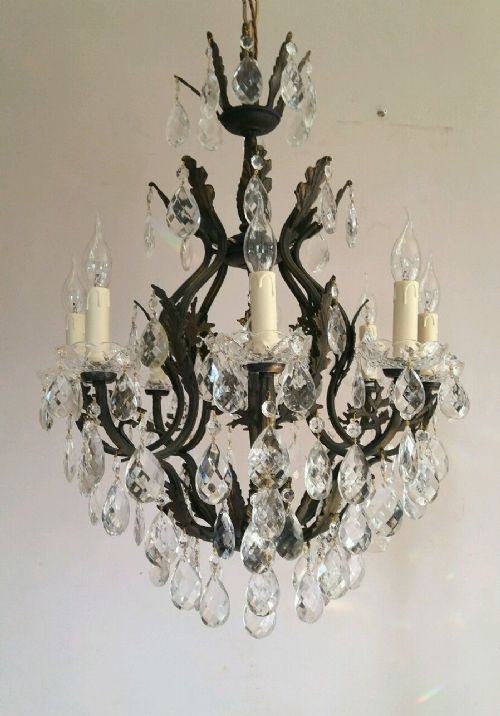 C1920 Antique 8 Arms Birdcage Crystal Chandelier