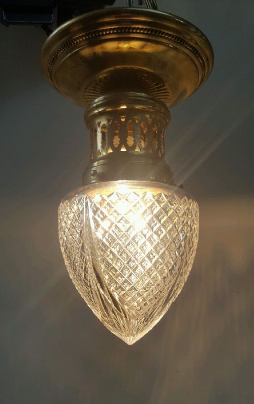 Edwardian C1910 Cut Crystal Fitted Ceiling Light
