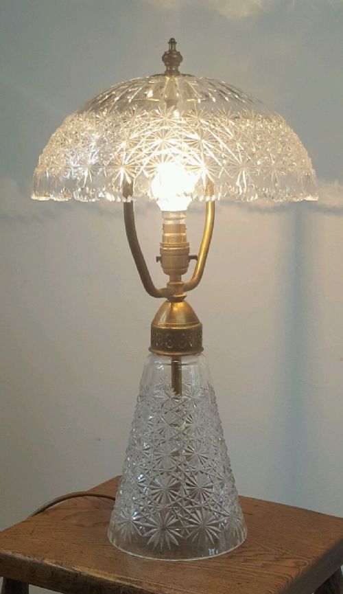C1920 Cut Crystal Dome Mushroom Table Lamp
