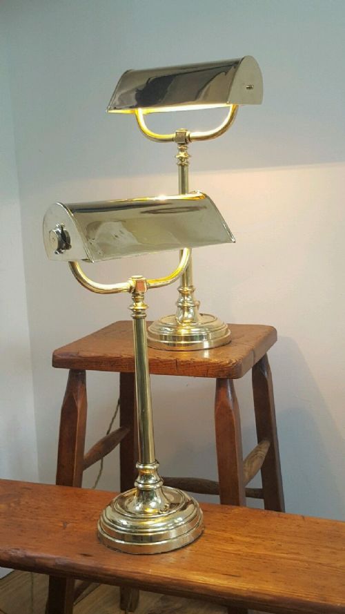 Rare Pair of Edwardian Brass Desk/table Bankers Lamps